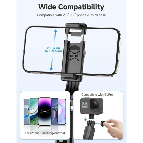 Portable Selfie Stick, 4 in 1 Extendable Phone Tripod Stand with Detachable Remote & Phone Holder 360? Rotating Mini Travel Tripod Compatible with 16/15/14/13 Pro/Android/