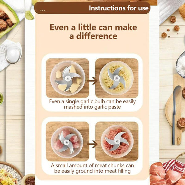 Electric Garlic Chopper,Mini Portable Veggie Chopper,300Ml Garlic Grinder Masher Onion Chopper, Blender to Vegetable, Cordless Food Processor for Ginger, Chili, Fruit, Meat, Spices, Beans, Etc