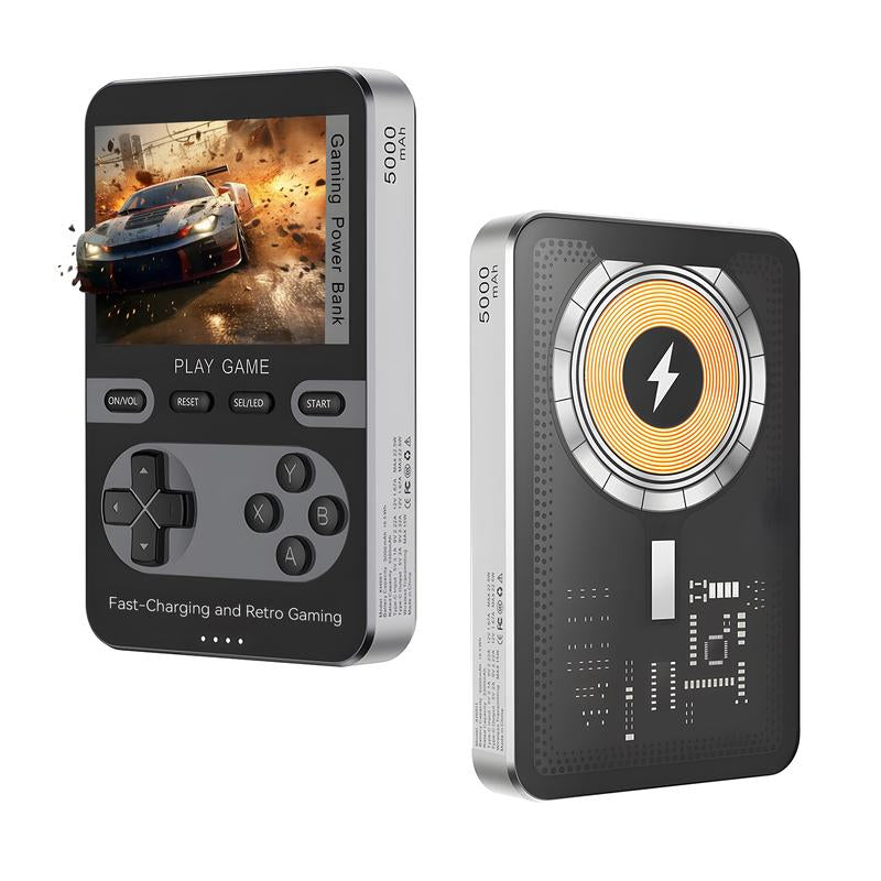 Magnetic Gaming Power Bank, 5000Mah Wireless Fast Charger for Iphone 16/15/14/13/12/Smartphone, Retro Game Console with 500+ Built-In Games Perfect for Kids & Adults - Portable Gaming System