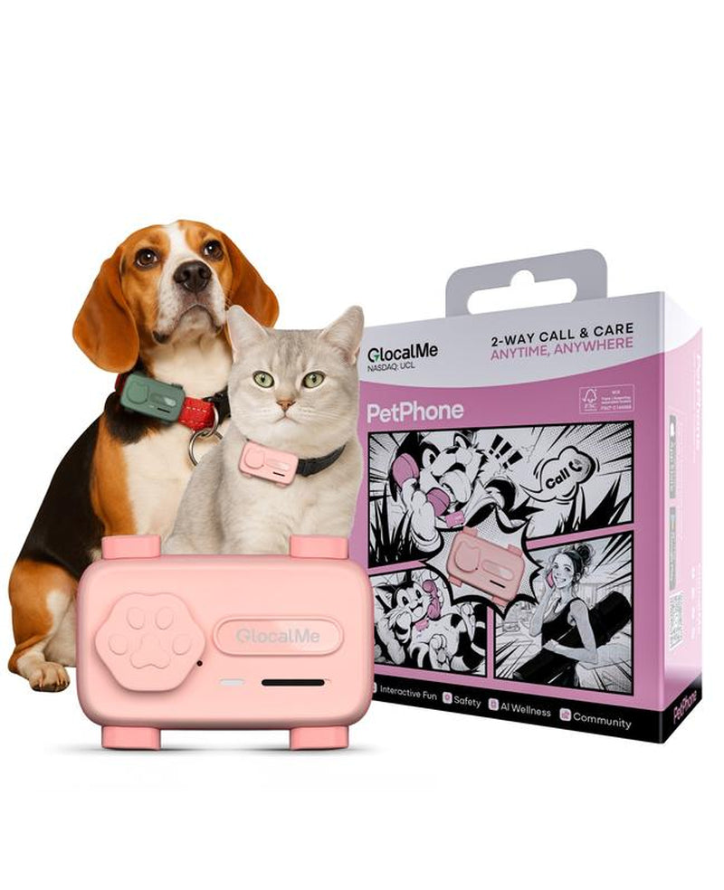 Glocalme Petphone GPS Tracker for Dogs & Cats - Real-Time Global Tracking, 2-Way Voice Calling, Pet Health Alerts, LED Light & Sound Locator, Waterproof, Works in 200+ Countries