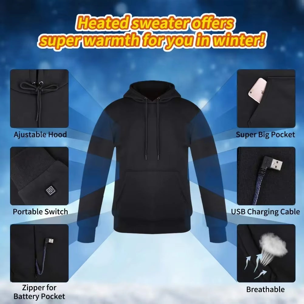 Women USB Heating Hoodies Men Vintage Gothic Heated Jacket Long Sleeve Streetwear Loose Coats Harajuku Sweatshirts