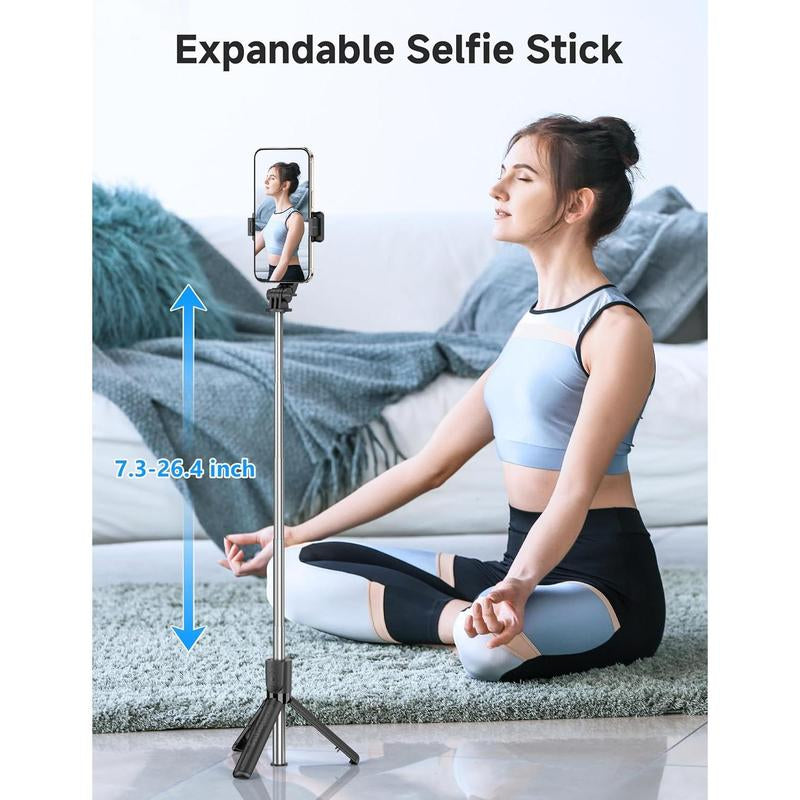 Portable Selfie Stick, 4 in 1 Extendable Phone Tripod Stand with Detachable Remote & Phone Holder 360? Rotating Mini Travel Tripod Compatible with 16/15/14/13 Pro/Android/
