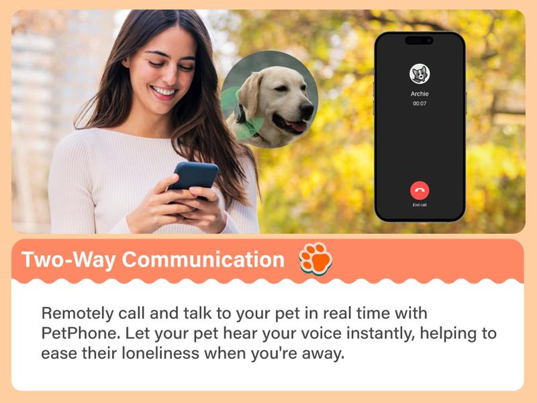 Glocalme Petphone GPS Tracker for Dogs & Cats - Real-Time Global Tracking, 2-Way Voice Calling, Pet Health Alerts, LED Light & Sound Locator, Waterproof, Works in 200+ Countries