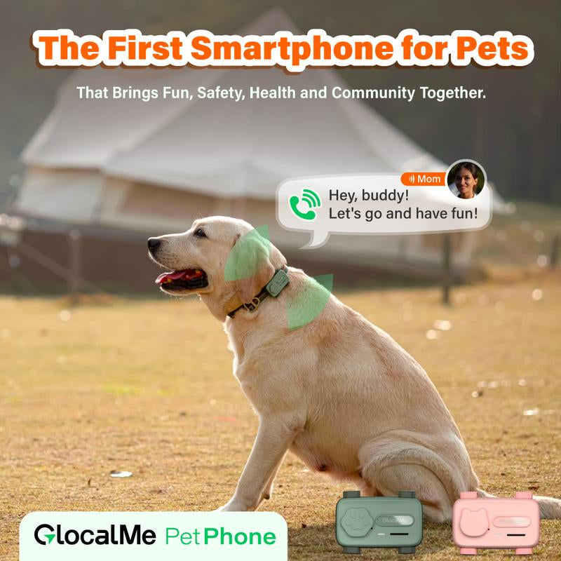 Glocalme Petphone GPS Tracker for Dogs & Cats - Real-Time Global Tracking, 2-Way Voice Calling, Pet Health Alerts, LED Light & Sound Locator, Waterproof, Works in 200+ Countries