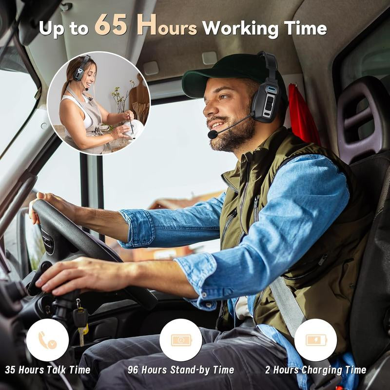 Bluetooth V5.2 Headset with AI Noise Cancelling Mic, 65-Hour Battery, Connect 2 Devices, Trucker Headset for Remote Work, Online Meetings and Business Travel Audio Headphone