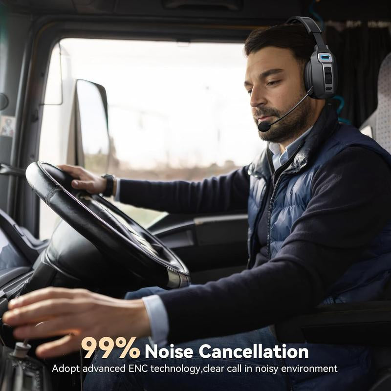 Bluetooth V5.2 Headset with AI Noise Cancelling Mic, 65-Hour Battery, Connect 2 Devices, Trucker Headset for Remote Work, Online Meetings and Business Travel Audio Headphone