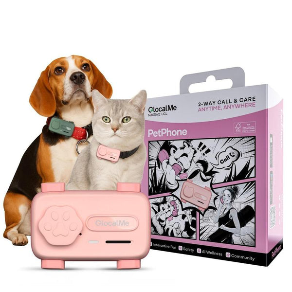 Glocalme Petphone GPS Tracker for Dogs & Cats - Real-Time Global Tracking, 2-Way Voice Calling, Pet Health Alerts, LED Light & Sound Locator, Waterproof, Works in 200+ Countries